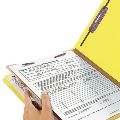 Pressboard Top Tab Classification Folders, Expands 2", 1 Divider, 4 SafeSHIELD Fasteners, Legal Size, Yellow, 10/Box