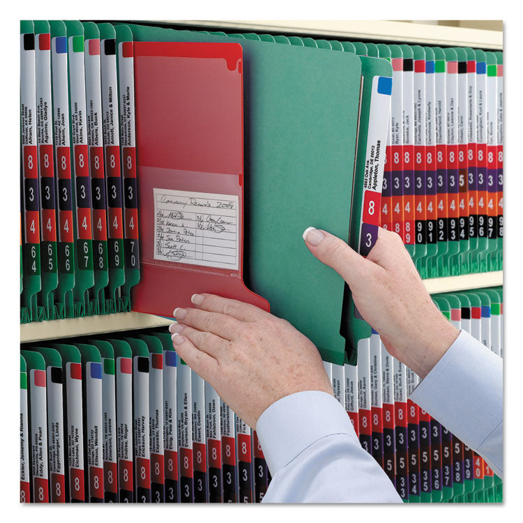 End Tab Pressboard Classification Folders, Expands 2", 2 Dividers, 6 SafeSHIELD Fasteners, Legal Size, Green, 10/Box