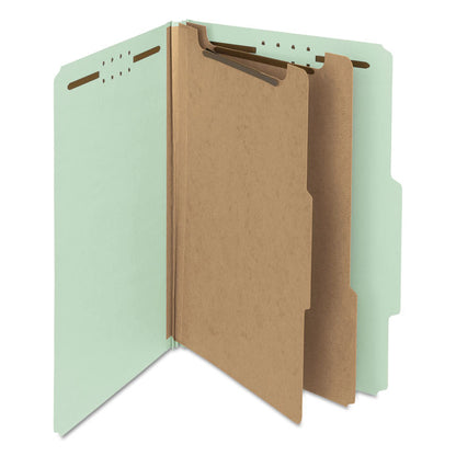 Recycled Pressboard Classification Folders, 2/5-Cut Tab, Expands2", 2 Dividers, 6 Fasteners, Legal Size, Gray-Green, 10/Box