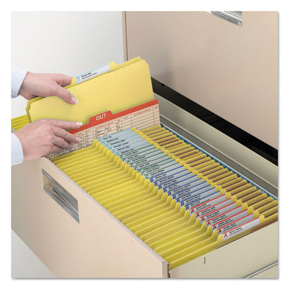 Pressboard Top Tab Classification Folders, 2/5 Tab, Expands 3", 3 Dividers, 8 SafeSHIELD Fasteners, Legal Size, Yellow, 10/BX