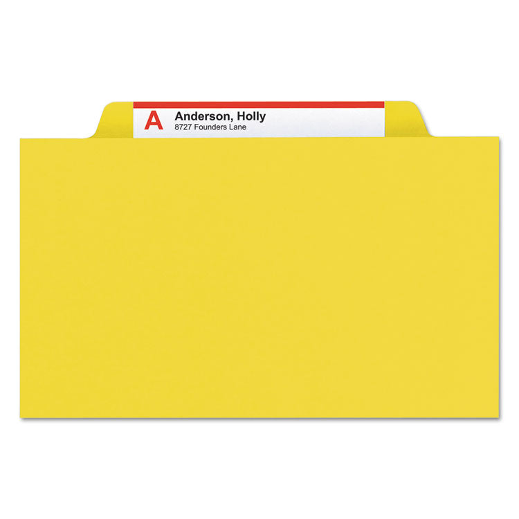 Pressboard Top Tab Classification Folders, 2/5 Tab, Expands 3", 3 Dividers, 8 SafeSHIELD Fasteners, Legal Size, Yellow, 10/BX