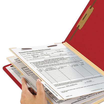 Colored Top Tab Classification Folders, 2/5-Cut Tab, Expands 2", 2 Dividers, 6 SafeSHIELD Fasteners, Letter Size, Red, 10/Box