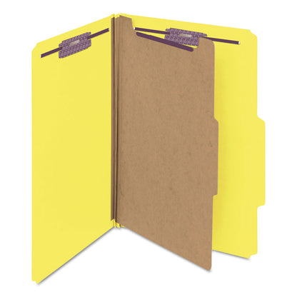 Pressboard Top Tab Classification Folders, Expands 2", 1 Divider, 4 SafeSHIELD Fasteners, Legal Size, Yellow, 10/Box