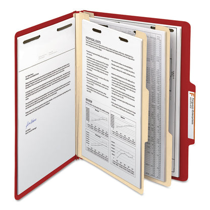 Colored Top Tab Classification Folders, 2/5-Cut Tab, Expands 2", 2 Dividers, 6 SafeSHIELD Fasteners, Letter Size, Red, 10/Box