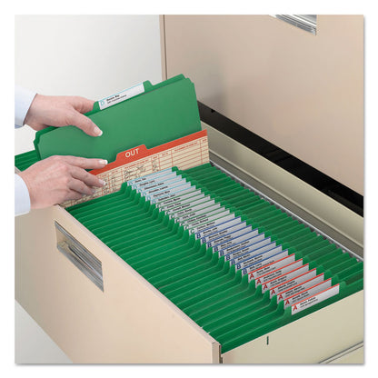 Pressboard Top Tab Classification Folders, Expands 2", 1 Divider, 4 SafeSHIELD Fasteners, Letter Size, Green, 10/Box