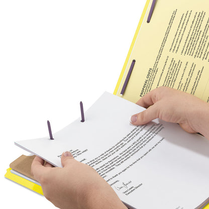 Pressboard Top Tab Classification Folders, Expands 2", 1 Divider, 4 SafeSHIELD Fasteners, Legal Size, Yellow, 10/Box