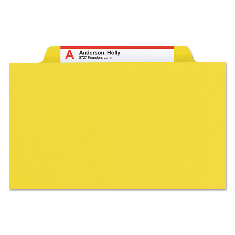 Pressboard Top Tab Classification Folders, Expands 2", 1 Divider, 4 SafeSHIELD Fasteners, Legal Size, Yellow, 10/Box