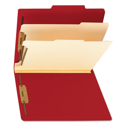 Colored Top Tab Classification Folders, 2/5-Cut Tab, Expands 2", 2 Dividers, 6 SafeSHIELD Fasteners, Letter Size, Red, 10/Box