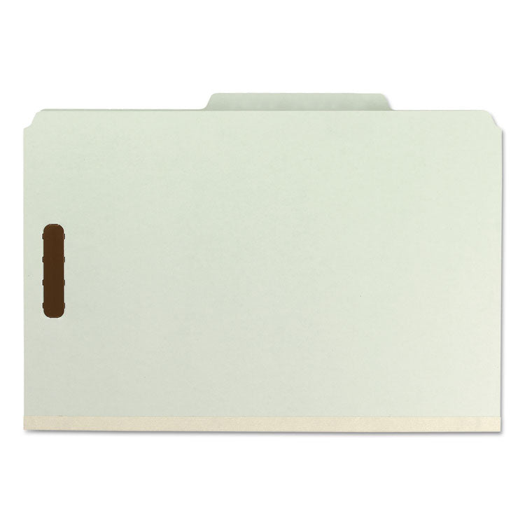 Recycled Pressboard Classification Folders, 2/5-Cut Tab, Expands2", 2 Dividers, 6 Fasteners, Legal Size, Gray-Green, 10/Box