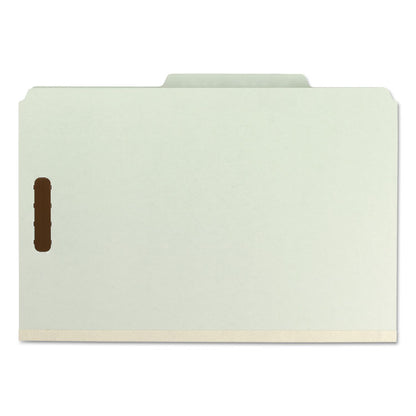 Recycled Pressboard Classification Folders, 2/5-Cut Tab, Expands2", 2 Dividers, 6 Fasteners, Legal Size, Gray-Green, 10/Box