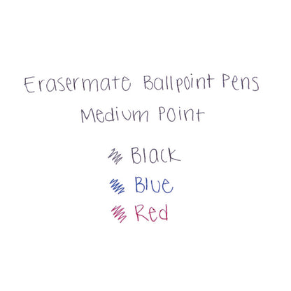 Eraser Mate Ballpoint Pen, Stick, Medium 1 mm, Red Ink, Red Barrel, Dozen