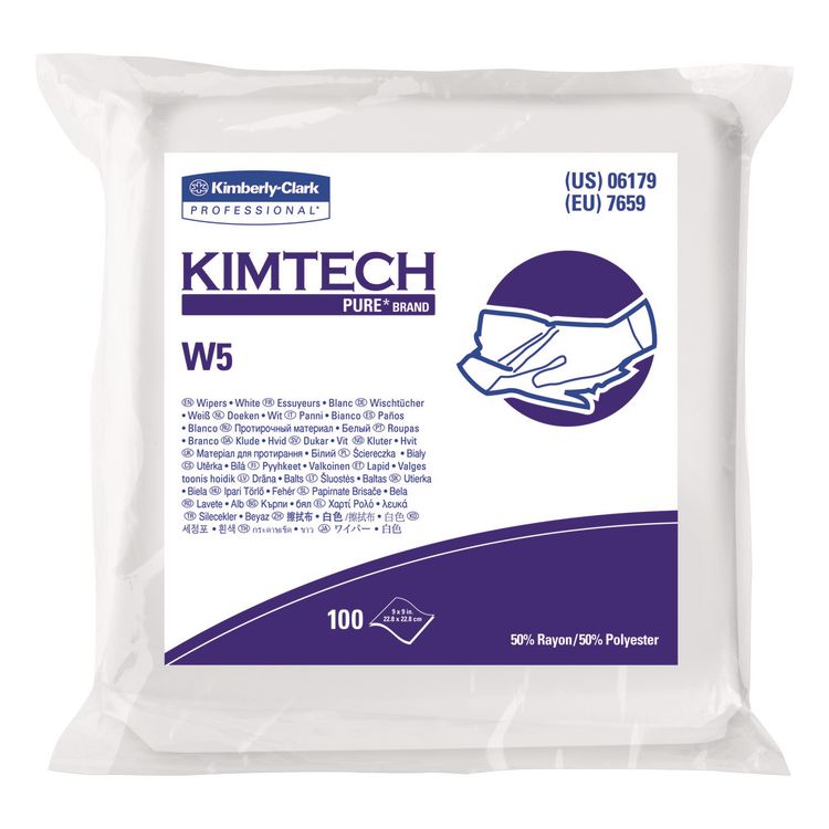 W5 Critical Task Dry Wipers, Flat Double Bag, Spunlace, 9 x 9, Unscented, White, 100/Pack, 5 Packs/Carton