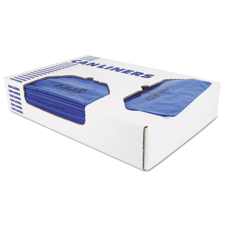 High-Density Waste Can Liners, 23 gal, 14 mic, 30" x 43", Blue, 25 Bags/Roll, 10 Rolls/Carton