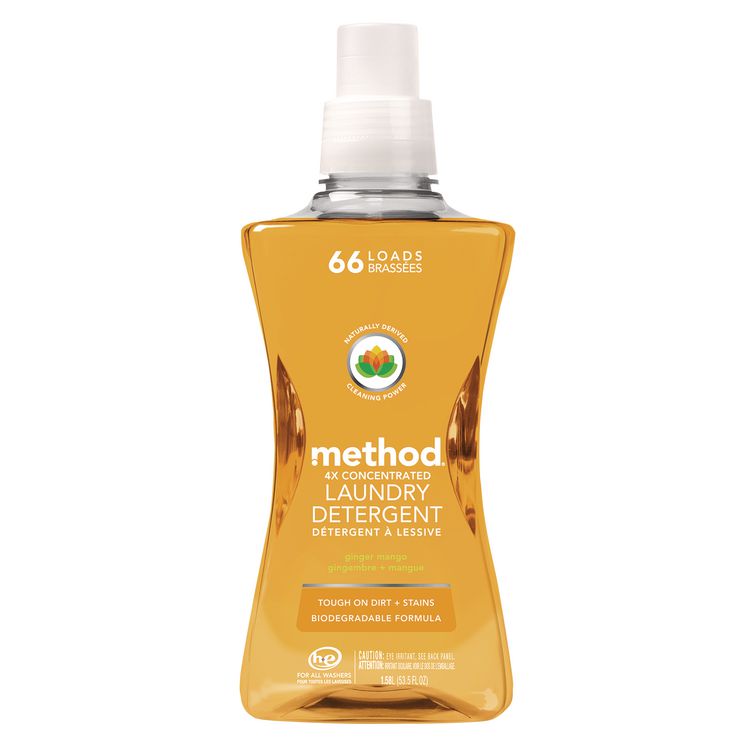 4X Concentrated Laundry Detergent, Ginger Mango Scent, 53.5 oz Bottle, 4/Carton