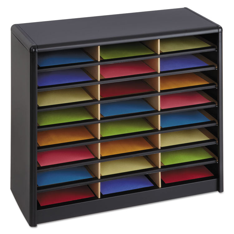 Steel/Fiberboard Literature Sorter, 24 Compartments, 32.25 x 13.5 x 25.75, Black