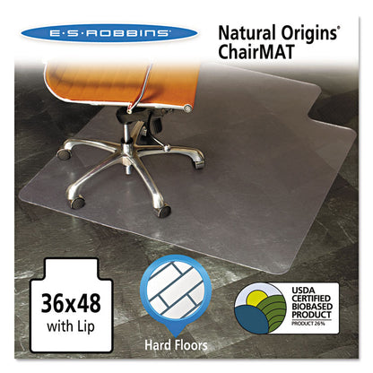 Natural Origins Biobased Chair Mat for Hard Floors, Rectangular with Lip, Straight Edges, 36" x 48", Clear