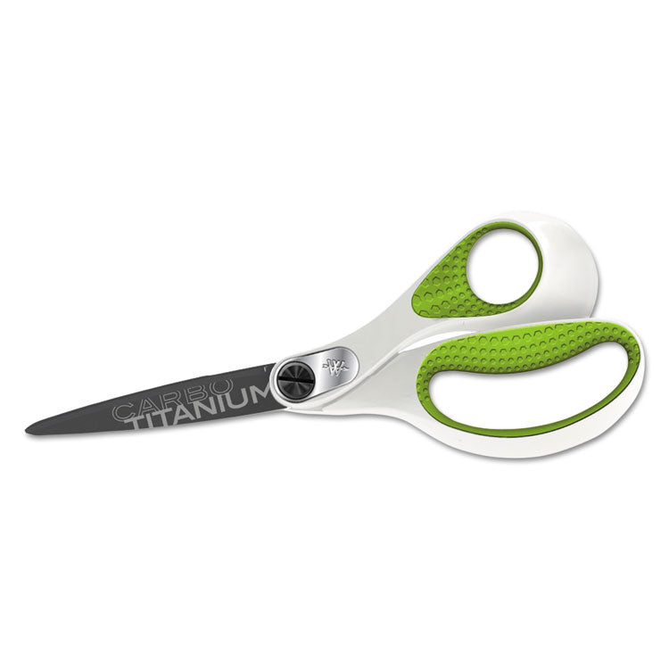 CarboTitanium Bonded Scissors, 8" Overall Length, 3.25" Cut Length, Straight White/Green Handle