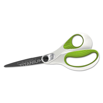 CarboTitanium Bonded Scissors, 8" Overall Length, 3.25" Cut Length, Straight White/Green Handle