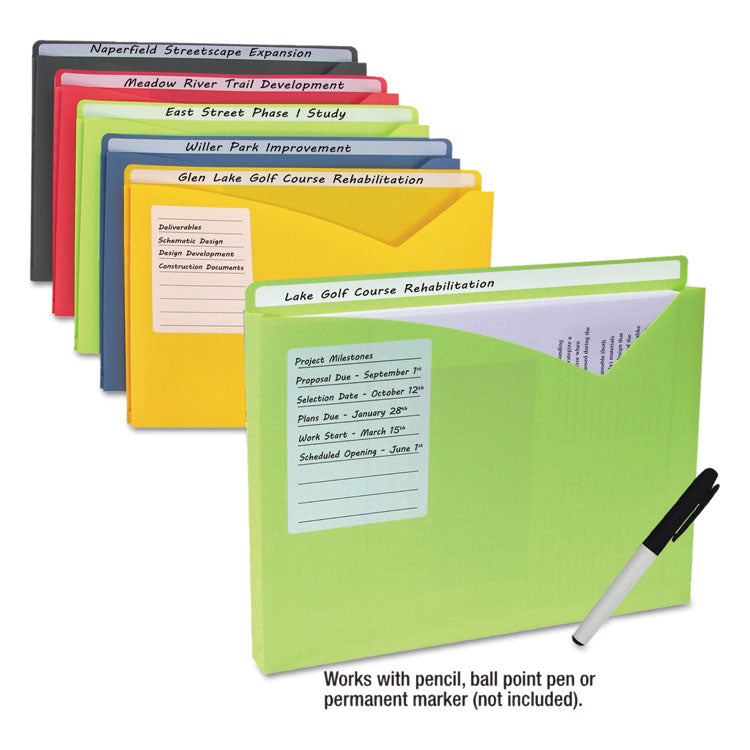 Write-On Poly File Jackets, Straight Tab, Letter Size, Assorted Colors, 25/Box