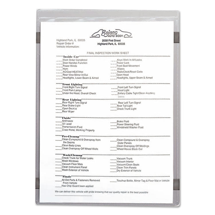 Magnetic Shop Ticket Holders, Super Heavy-Duty, Top Load 8.5 x 11 Insert, Clear Front, 15/Box