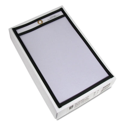 Stitched Shop Ticket Holders, Super Heavy-Duty, Top Load 5 x 8 Insert, Clear Front, Black Border, 25/Box