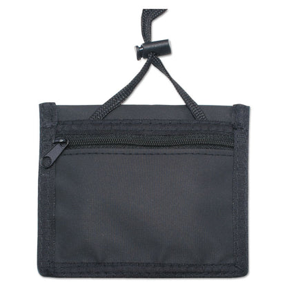 ID Badge Holders with Convention Neck Pouch, Horizontal, Black/Clear 5" x 4.25" Holder, 2.75" x 4" Insert, 48" Cord, 12/Pack