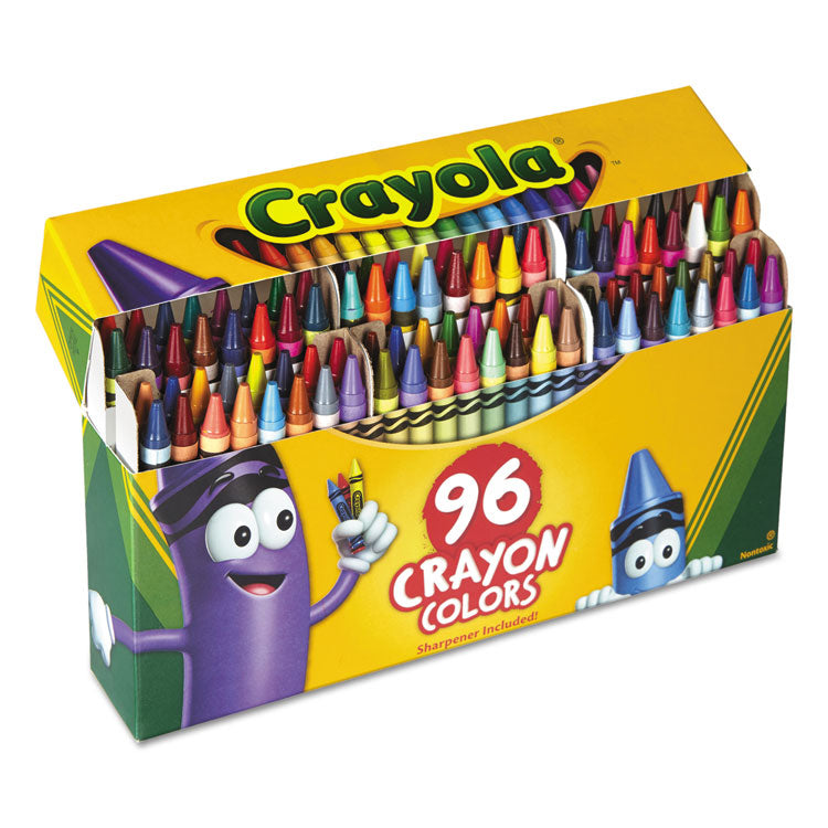 Classic Color Crayons, Classic Flip-Top Box with Built-In Sharpener, Regular Size, 0.31" x 3.63", 96 Assorted Colors, 96/Pack