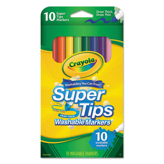 Washable Super Tips Markers, Fine/Broad Bullet Tips, Assorted Colors, 10/Set