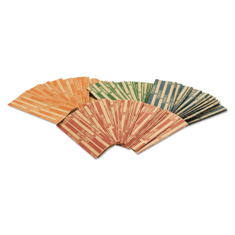 Flat Coin Wrappers, Dimes, Green/Kraft, 1,000/Box