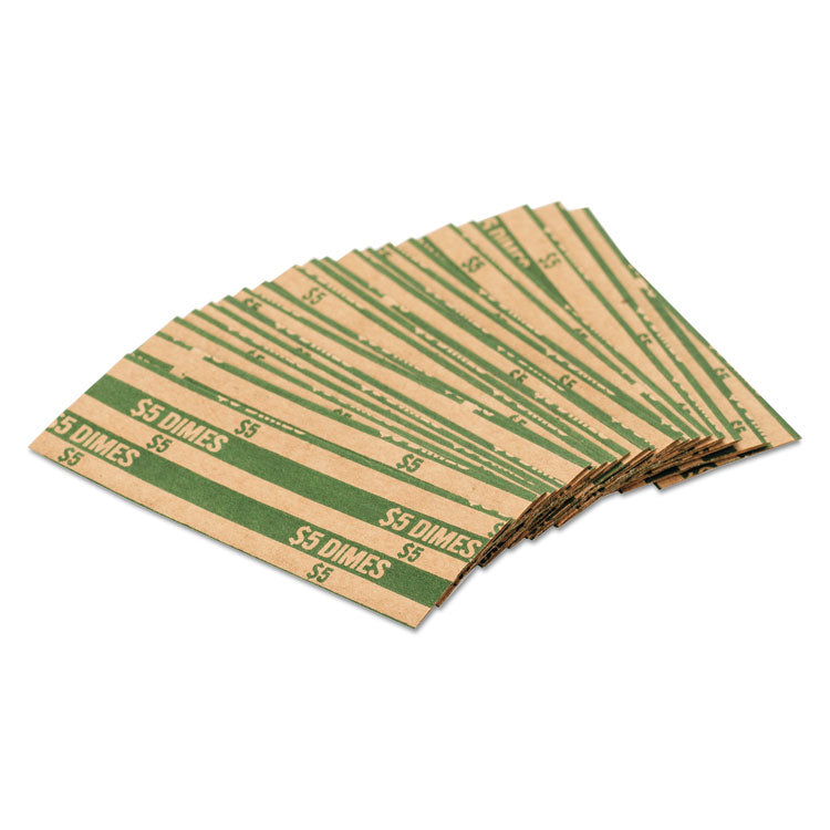 Flat Coin Wrappers, Dimes, Green/Kraft, 1,000/Box