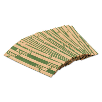 Flat Coin Wrappers, Dimes, Green/Kraft, 1,000/Box