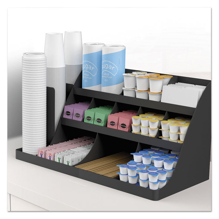 Extra Large Coffee Condiment and Accessory Organizer, 14 Compartments, 24 x 11.8 x 12.5, Black