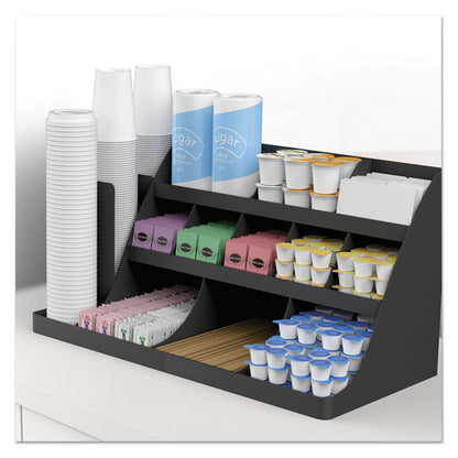Extra Large Coffee Condiment and Accessory Organizer, 14 Compartments, 24 x 11.8 x 12.5, Black