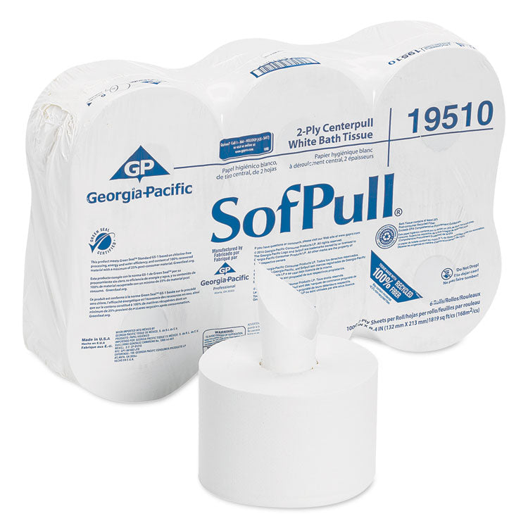 High Capacity Center-Pull Tissue, Septic Safe, 2-Ply, White, 1,000 Sheets/Roll, 6 Rolls/Carton