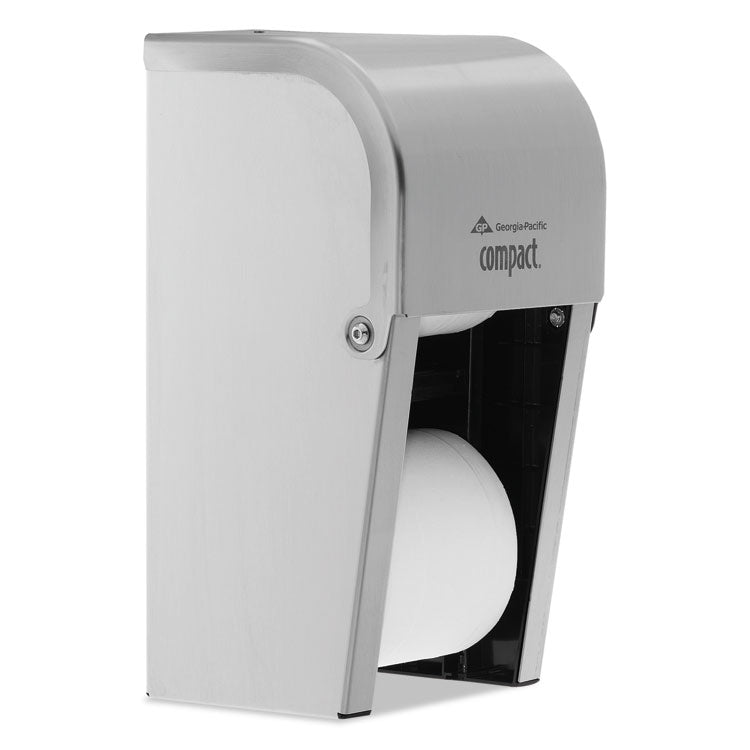 Compact Vertical Double Roll Coreless Dispenser, 6 x 6.5 x 13.5, Stainless Steel