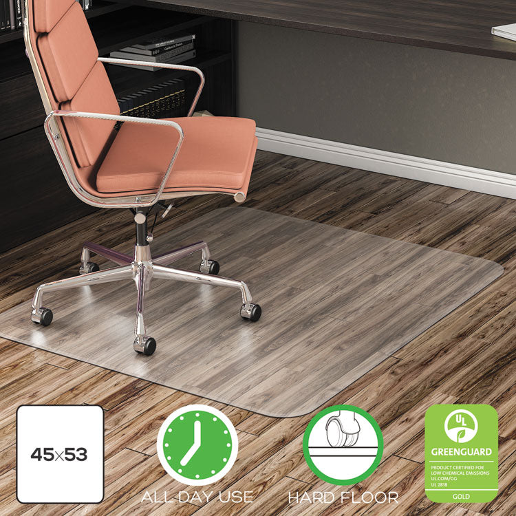 EconoMat Non-Studded All Day Use Chair Mat for Hard Floors, Rectangular, 45" x 53", Clear, Ships Rolled