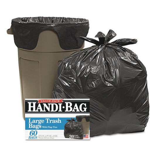 Super Value Pack Can Liners, 30 gal, 0.65 mil, 30" x 33", Black, 60/Box