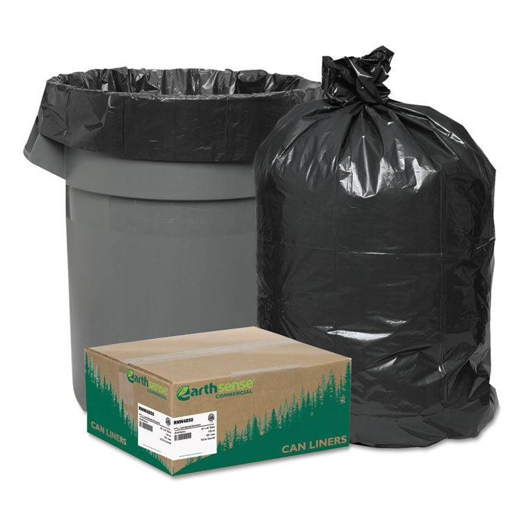 Linear Low Density Recycled Can Liners, 45 Gallon, 1.25 mil, 40" x 46", Black, 10 Bags/Roll, 10 Rolls/Carton