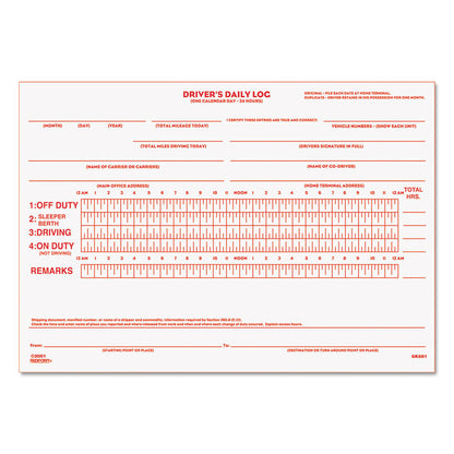 Driver's Daily Log Book with Daily Record and Hours Summary, Two-Part Carbonless, 7.88 x 5.5, 31 Forms Total