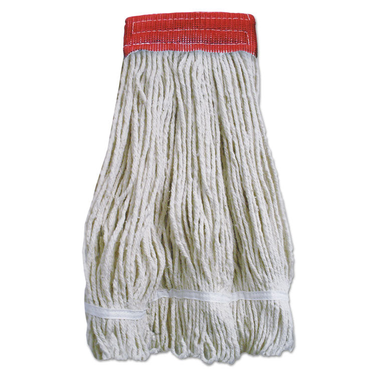 Wideband Looped-End Mop Heads, 20 oz, Natural  with Red Band, 12/Carton