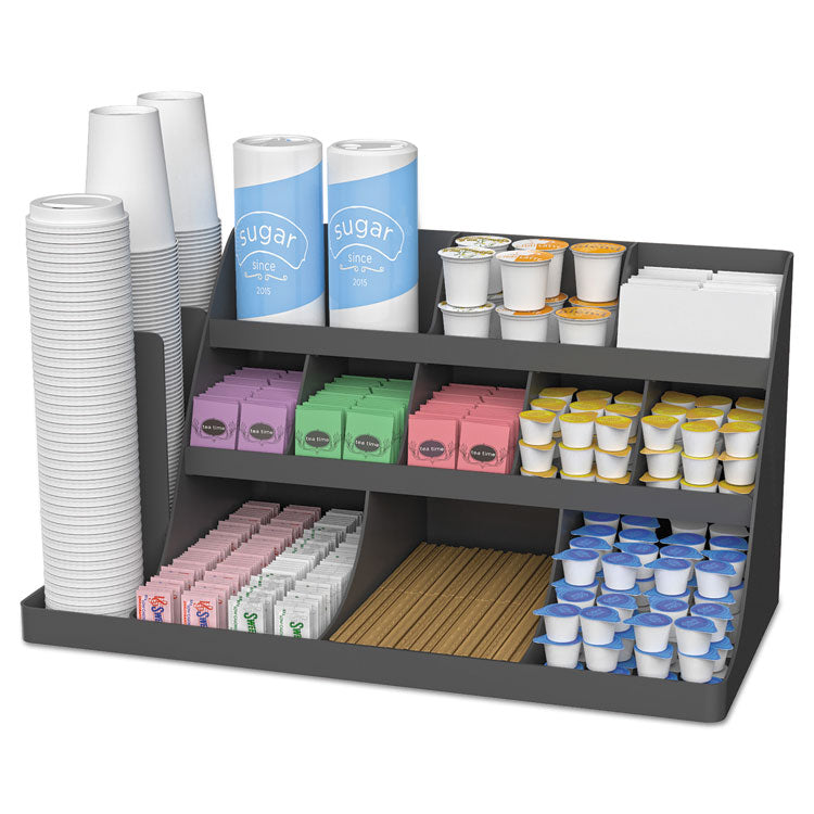 Extra Large Coffee Condiment and Accessory Organizer, 14 Compartments, 24 x 11.8 x 12.5, Black