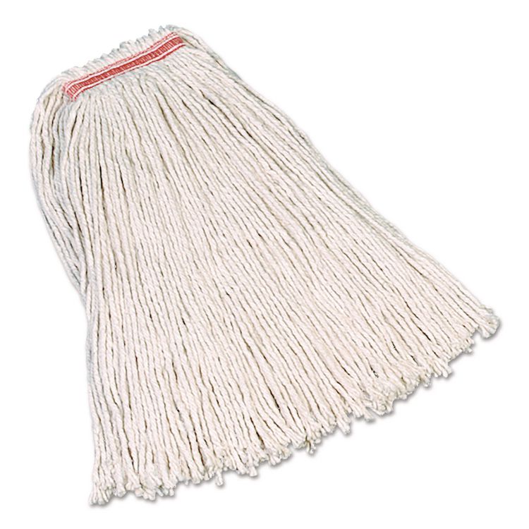 Non-Launderable Premium Cut-End Cotton Mop, White, 32 oz, 1" Orange Headband, 12/Carton