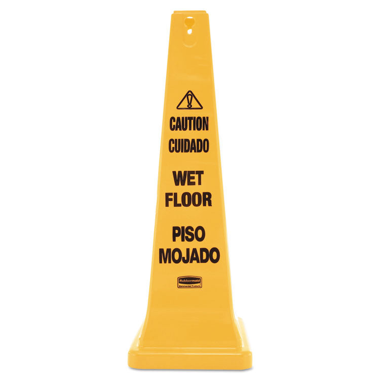 Multilingual Wet Floor Safety Cone, 12.25 x 12.25 x 36, Yellow