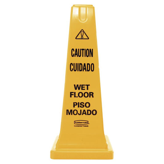 Multilingual Wet Floor Safety Cone, 10.55 x 10.5 x 25.63, Yellow