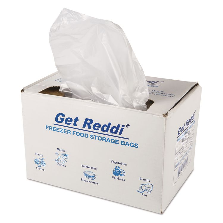 Get Reddi Freezer Food Storage Bags for Full-Size Bun Pans, Includes Twist-Ties, 0.5 mil, 27" x 37", Natural, 200/Carton