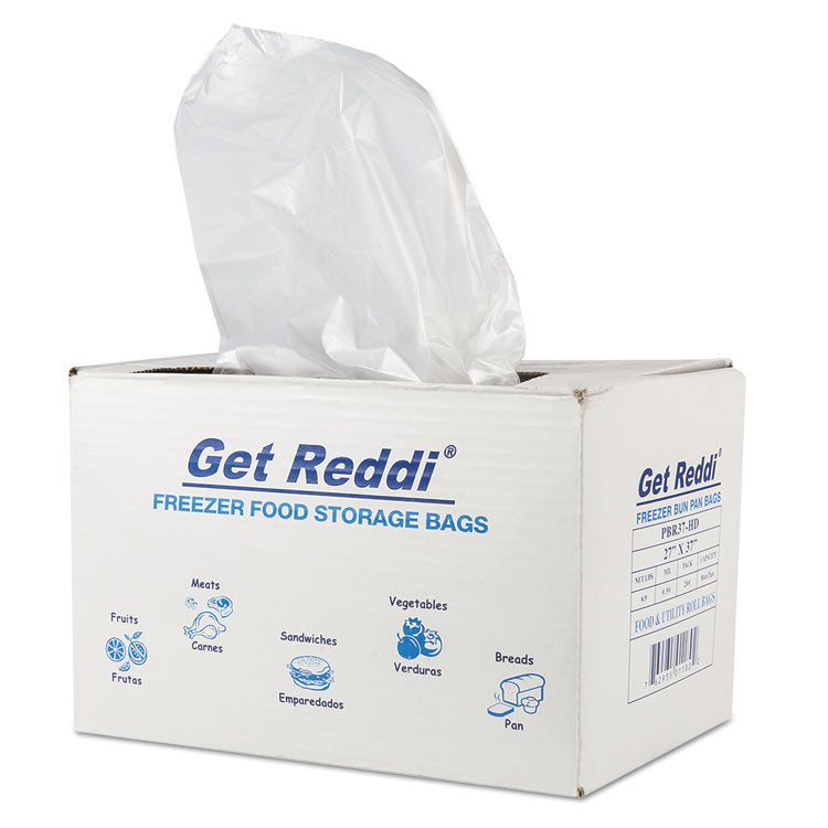 Get Reddi Freezer Food Storage Bags for Full-Size Bun Pans, Includes Twist-Ties, 0.5 mil, 27" x 37", Natural, 200/Carton