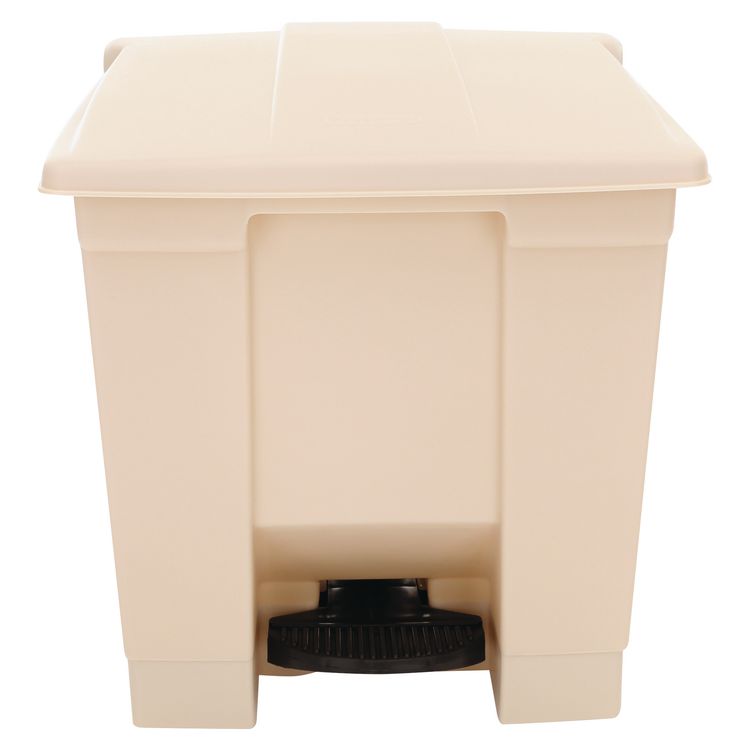 Indoor Utility Step-On Waste Container, 8 gal, Plastic, Beige