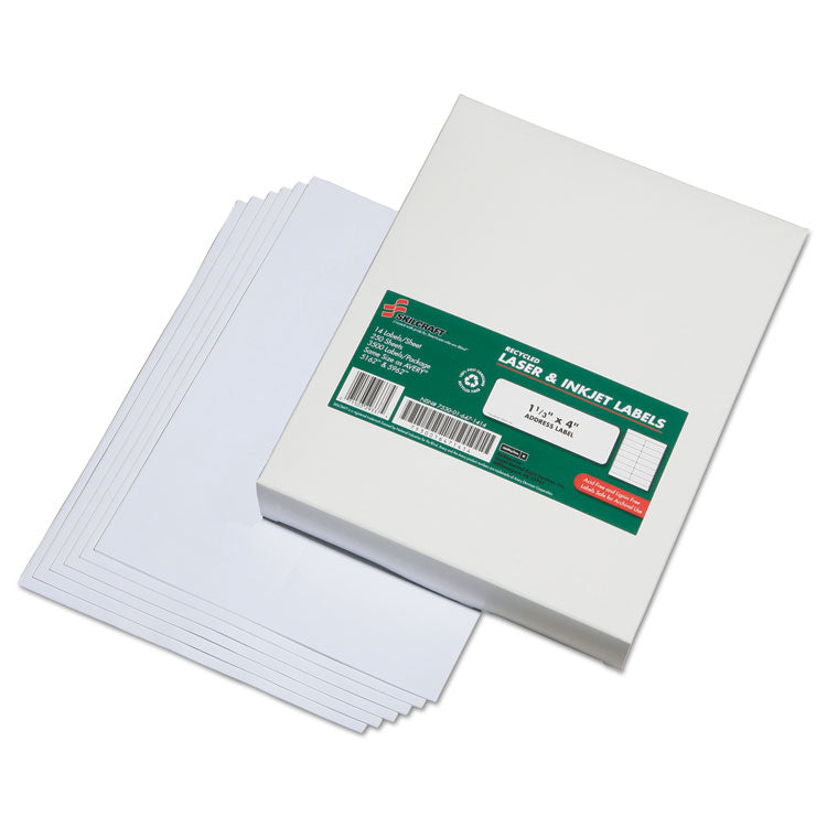 7530016471414, SKILCRAFT Recycled Address Labels, Inkjet/Laser Printers, 1.33 x 4, White, 14/Sheet, 250 Sheets/Box