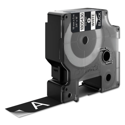 Rhino Permanent Vinyl Industrial Label Tape, 0.75" x 18 ft, Black/White Print