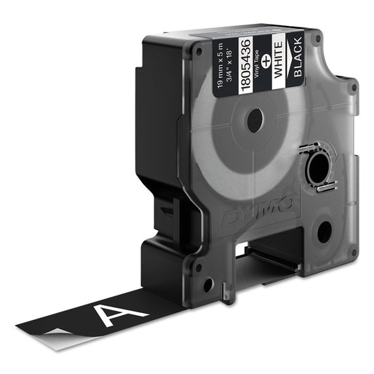 Rhino Permanent Vinyl Industrial Label Tape, 0.75" x 18 ft, Black/White Print